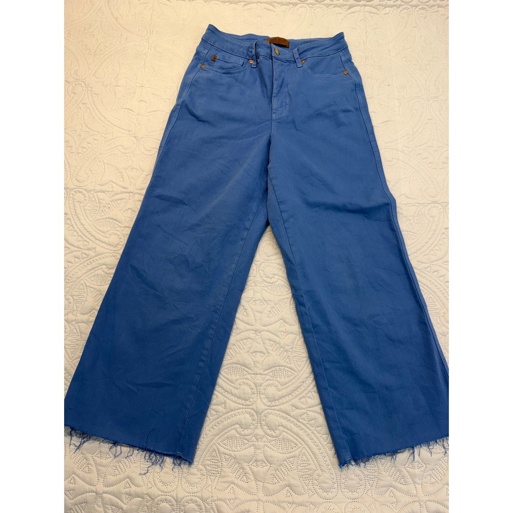 Judy Blue Garment Dyed Wide Leg High Rise Raw Hem Jeans Blue Size 7/28
